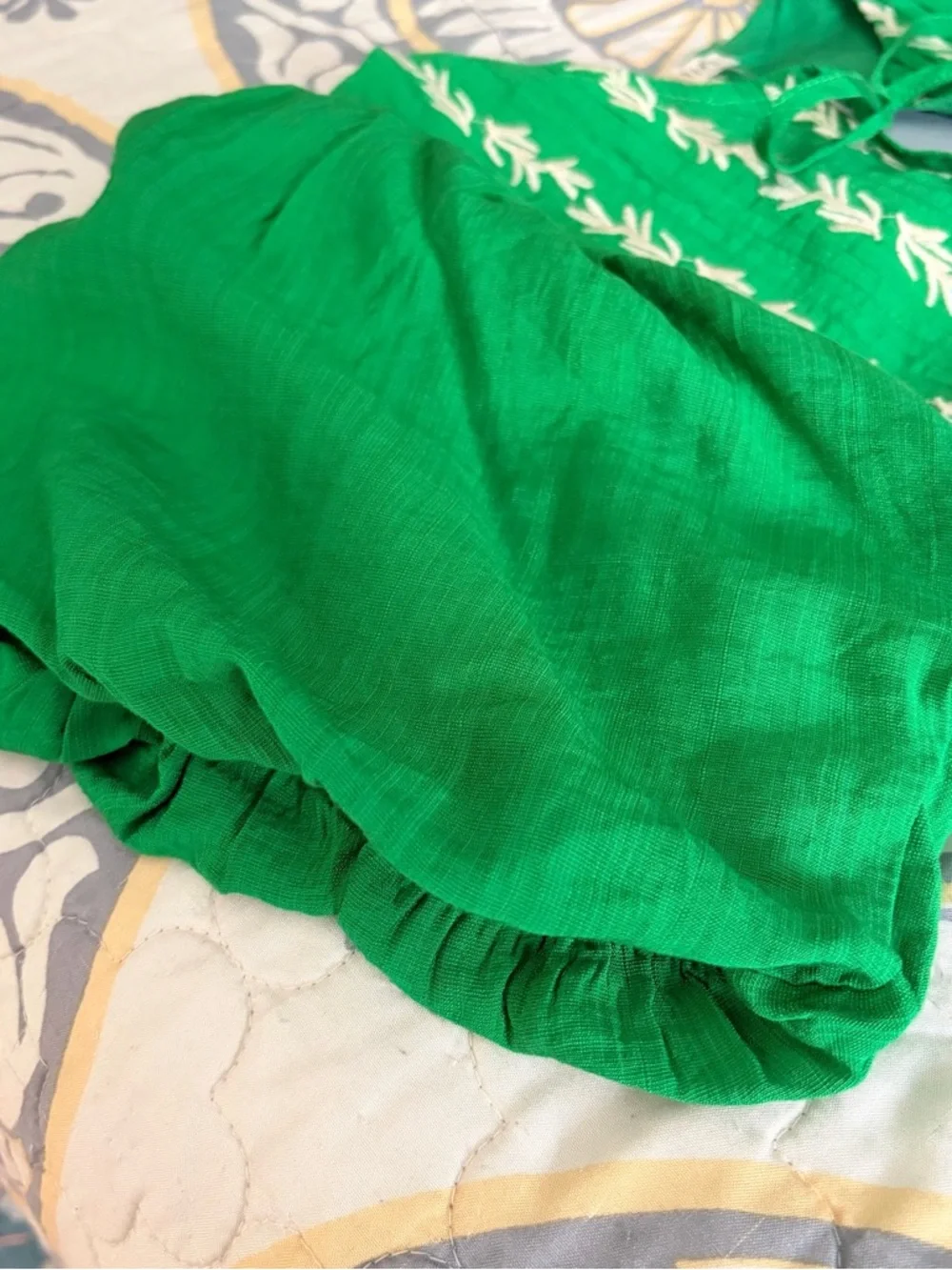 NWT Jodifl Boutique Green Embroidered Tie-Neck Mini Dress, Small - Picture 4 of 11